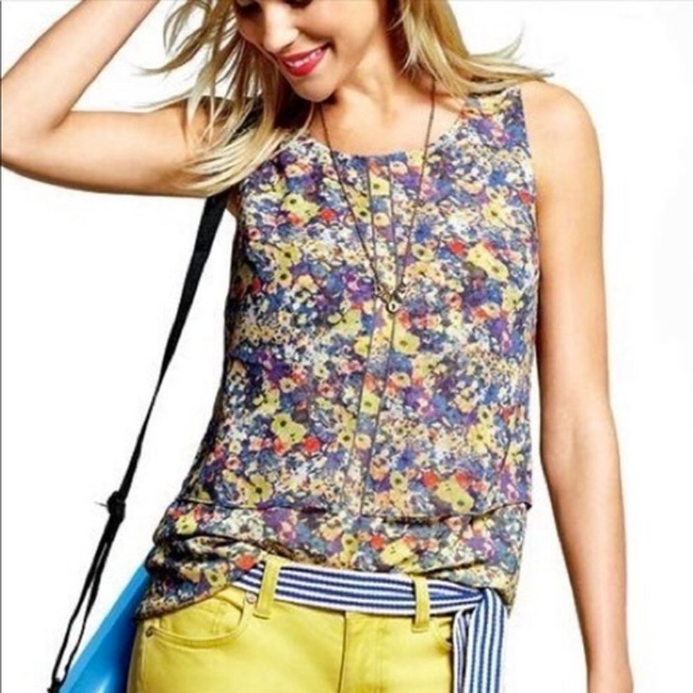 Cabi Positano Yellow Floral Print Tank Top XL